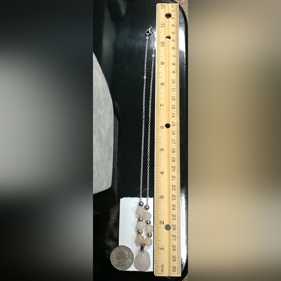 Peach Aventurine Rose Quartz Necklace Natural Gemstone Pendant Stainless-Steel - Picture 15 of 15